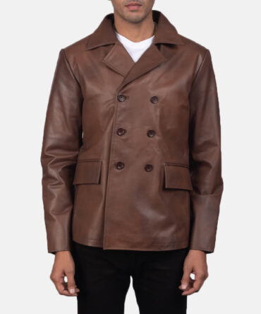 Bailey Mens Brown Leather Naval Peacoat