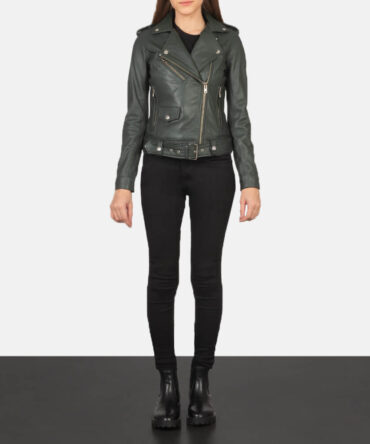 Alison Women Green Leather Biker Jacket