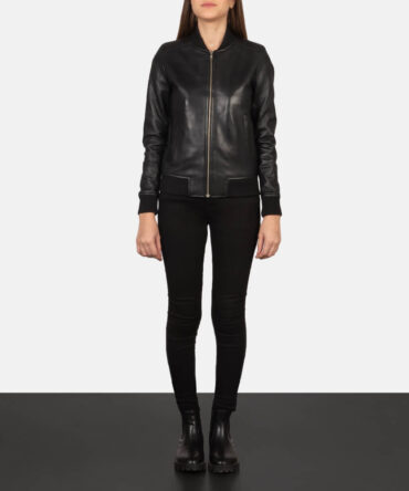 Bliss Women Black Leather Bomber Jacket