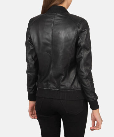 Bliss Women Black Leather Bomber Jacket