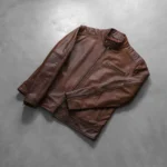 Dean Brown Leather Biker Jacket - Image 7
