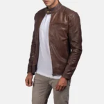Dean Brown Leather Biker Jacket - Image 4