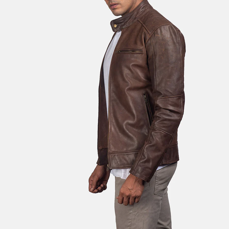 Dean Brown Leather Biker Jacket - Image 5