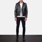 Men Allaric Alley Black Biker Leather Jacket - Image 6